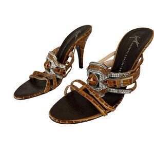 Giuseppe Zanotti Womens Sz 37 Brown Crocodile-Embossed Heel Sandals